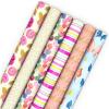 Hallmark Pretty Wrapping Paper with Cutlines on Reverse (6 Rolls: 180 Square Feet Total) Flowers, Butterflies, Stripes, Dots for Birthdays, Mother’s Day, Valentine’s Day(Floral  Dots  Stripes  Butterflies  “Happy Birthday”)