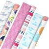 Hallmark Reversible Birthday Wrapping Paper Bundle (3-Pack: 75 sq. ft. ttl.) Balloons, Bright Green, Teal Stripes, White Polka Dots on Red(Reversible Floral  Striped  Balloons)