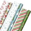 Hallmark Reversible Christmas Wrapping Paper (3 Rolls: 120 sq. ft. ttl) Rustic Santa, Papercraft Snowmen, Candy Canes, Stripes, Snowflakes, “Merry Christmas to You”(Rustic Santa  Papercraft Snowmen  Candy Canes  Stripes  Snowflakes  “Merry Christmas to You”)