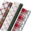 Hallmark Reversible Christmas Wrapping Paper (3 Rolls: 120 sq. ft. ttl) Vintage Santa, Snowmen, Traditional Green, Red and White Plaids(Vintage Santa  Snowmen  Traditional Green  Red and White Plaids)