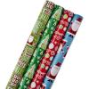 Hallmark Reversible Quad Pack Wrapping Paper (Santa & Trees, 4 Gift Wrap Rolls)(Santa and Trees)
