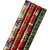 Hallmark Reversible Quad Pack Wrapping Paper (Santa & Trees, 4 Gift Wrap Rolls)(Traditional Christmas)