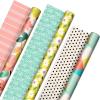Hallmark Reversible Spring Wrapping Paper (3 Rolls: 75 Sq. Ft. Ttl) Floral, Lemons, Bright Abstract for Easter, Birthdays, Mother’s Day, Bridal Showers, Baby Showers(Reversible Pink  Yellow  Mint)