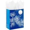 Hallmark Signature 10″ Square Christmas Gift Bag with Tissue Paper (Emerald Green with Poinsettias, Gold Merry Christmas) for Wife, Girlfriend, Mother, Daughter, Grandma, Teacher, Boss, Coworker(Dark Blue with Silver Pine Tree Branch)