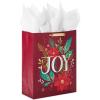 Hallmark Signature 10″ Square Christmas Gift Bag with Tissue Paper (Emerald Green with Poinsettias, Gold Merry Christmas) for Wife, Girlfriend, Mother, Daughter, Grandma, Teacher, Boss, Coworker(Dark Red with Poinsettias)