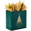 Hallmark Signature 7″ Medium Christmas Gift Bag with Tissue Paper (Hunter Green and Gold Tree, Happy Holidays) with Foil, Glitter, Metal Handle(Green and Gold)