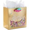 Hallmark Signature 7″ Medium Gift Bag with Tissue Paper (Hooray; Gold with Pink, Teal, Purple Confetti) for Bridal Showers, Graduations, Retirements and More