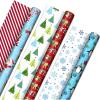 Hallmark Trendy Reversible Christmas Wrapping Paper for Kids (3 Rolls: 120 sq. ft. ttl) Dinosaurs, Koalas, Polar Bears, Penguins, Camels, Zebras, Stripes(Penguins  Santa  Trees  Stripes  Snowflakes  “Merry Christmas”)