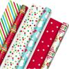 Hallmark Trendy Reversible Christmas Wrapping Paper for Kids (3 Rolls: 120 sq. ft. ttl) Dinosaurs, Koalas, Polar Bears, Penguins, Camels, Zebras, Stripes(Vibrant Brights  Stripes  Trees  Ornaments  Polka Dots)