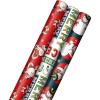 Hallmark Vintage Christmas Wrapping Paper Cut Lines on Reverse (3 Rolls: 120 sq. ft. ttl) Dancing Santas, Classic Snowman, “Merry, Jolly, Happy, Peace”(Christmas Wrapping Paper)
