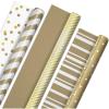 Hallmark Wrapping Paper Rolls for Weddings, Bridal Showers, Birthdays – Silver and White Gift Wrap Paper (Set of 3 Rolls: 105 sq. ft. ttl.) Polka Dots, Stripes, Geometric Shapes(Kraft Gold and White)