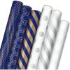 Hallmark Wrapping Paper with Cutlines on Reverse (6 Rolls: 180 Sq. Ft. Total) White and Silver Stripes, Mint Green, Gold Hearts and Flowers for Weddings, Bridal Showers, Birthdays(Navy  Gold  Silver  White)