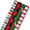 Image Arts Blue Christmas Wrapping Paper with Cut Lines on Reverse (4 Rolls: 120 sq. ft. ttl) Snowmen, Snowflakes, Blue and White Stripes(Red Car  Buffalo Plaid  Reindeer  Stripes)