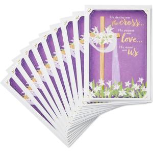 Dayspring Pack of Religious Easter Cards, Blessings at Easter (10 Cards with Envelopes)(Purple   White   Gold)