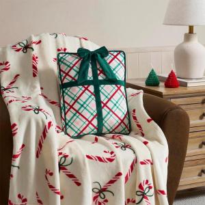 Hallmark – Decorative Throw Pillow for Couch or Bed, Holiday Home Décor, 8″ x 16″, (Sherpa Stocking, Red)(Gift Plaid)