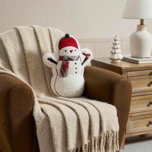 Hallmark – Decorative Throw Pillow for Couch or Bed, Holiday Home Décor, 8″ x 16″, (Sherpa Stocking, Red)(Snowman)