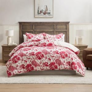 Hallmark – Full/Queen Comforter, 4-Piece Holiday Comforter Set with Shams and Decorative Pillow (Red Toile, Full/Queen)(Cozy Christmas Red)