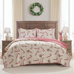 Hallmark – Full/Queen Quilt, 3-Piece Holiday Quilt Set with Shams, Reversible Quilt (Multi Candy Canes, Full/Queen)(Candy Canes)