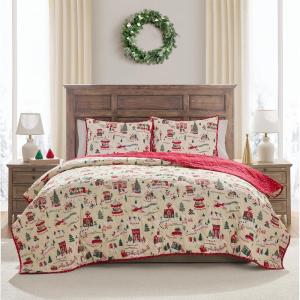 Hallmark – Full/Queen Quilt, 3-Piece Holiday Quilt Set with Shams, Reversible Quilt (Multi Candy Canes, Full/Queen)(Christmas Village)