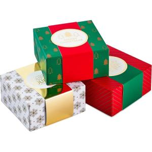 Hallmark 0005XBC1126 Holiday Set of 3 with Wrap Bands for Christmas, Hanukkah, Weddings Small Gift Boxes, Paper, Metallic Rose Gold Silver, Trees, Snowflakes(White  Green  Red)
