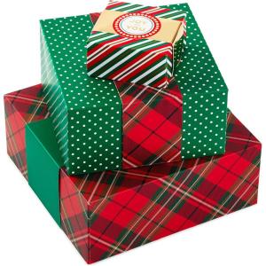 Hallmark 0005XBC1126 Holiday Set of 3 with Wrap Bands for Christmas, Hanukkah, Weddings Small Gift Boxes, Paper, Metallic Rose Gold Silver, Trees, Snowflakes(Stripes  Dots  Plaid)