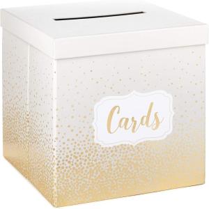 Hallmark 10″ Elegant Card Receiving Box (Pearl and Gold Dots) for Weddings, Graduations, Retirements, Birthdays, Open Houses, Anniversaries(Pearl  Gold)