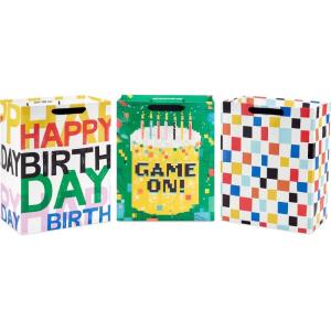 Hallmark 13″ Large Birthday Gift Bag Bundle (3 Bags: Happy Birthday, 8-Bit, Game On!) for Gamers, Teens, Dads(Game On!)