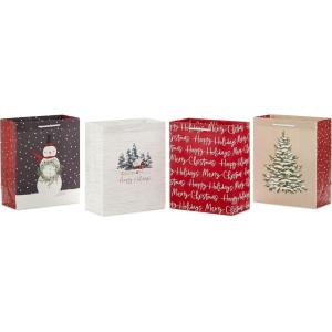 Hallmark 13″ Large Christmas Gift Bag Assortment with Tissue Paper (3 Bags: “Merry Christmas” Wreath, Gold Joy, Snowy Red Barn) Red, White, Gold Foil(1 Count (Pack of 4))