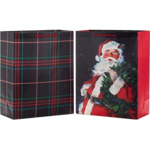 Hallmark 13″ Large Christmas Gift Bag Bundle (3 Bags: Joy Wreath on Gray, Rustic Santa with Tree, Happy Holidays on Red) for Friends, Family, Teachers, Coworkers(1 Count (Pack of 2))