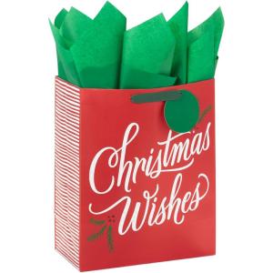 Hallmark 13″ Large Christmas Gift Bag with Tissue Paper and Gift Tag (Traditional Santa Claus) for Kids, Adults, Friends, Family(Christmas Wishes)
