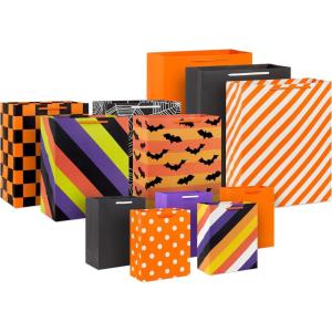 Hallmark 13″ Large Fall Gift Bag Bundle (3 Bags: Orange and Tan Plaid, Leaves, Grateful Wreath) for Thanksgiving, Friendsgiving, Boss’s Day, Clergy Appreciation, Grandparents Day(Black  Orange  Purple)