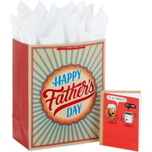 Hallmark 13″ Large Gift Bag with Card and Tissue Paper (Rustic Grey and Blue Stripes) for Dad, Grandpa, Uncle, Step-dad(Happy Father’s Day)