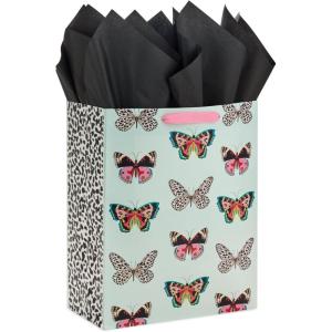 Hallmark 13″ Large Gift Bag with Tissue Paper (Butterflies, Mint Green, Pink, Black) for Easter, Mother’s Day, Bridal Showers, Baby Showers, Birthdays(Butterflies)
