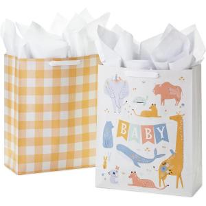 Hallmark 13″ Large Gift Bags for Baby Shower Assortment with Tissue Paper (Pack of 3, Cloud and Rainbow, Giraffe, Pastel Polka Dots)(1 sheet (Pack of 2))