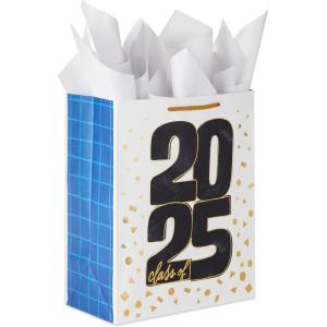 Hallmark 13″ Large Graduation Gift Bag with Tissue Paper (Gold and Black, Congrats!) for High School, College, Kindergarten, 8th Grade and More(Class of 2025)
