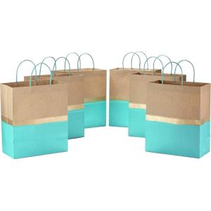 Hallmark 13″ Large Paper Gift Bags (Pack of 6 – Blue & Kraft) for Hanukkah, Birthdays, Weddings, Graduations, Father’s Day, Baby Showers, Bridal Showers(Turquoise)