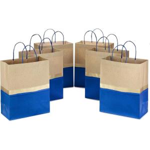 Hallmark 13″ Large Paper Gift Bags (Pack of 6 – Blue & Kraft) for Hanukkah, Birthdays, Weddings, Graduations, Father’s Day, Baby Showers, Bridal Showers(Blue)
