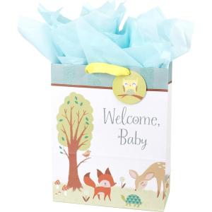 Hallmark 15″ Extra Large Baby Gift Bag with Tissue Paper (Woodland Animals) for Baby Showers, New Parents and More(Welcome Baby)