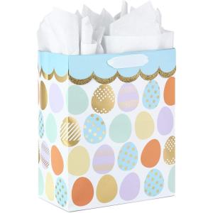 Hallmark 15″ Extra Large Easter Gift Bag with Tissue Paper (Happy Easter, Polka Dots) for Easter Baskets, Easter Egg Hunts and Kids Presents(Easter Eggs)