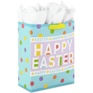 Hallmark 15″ Extra Large Easter Gift Bag with Tissue Paper (Happy Easter, Polka Dots) for Easter Baskets, Easter Egg Hunts and Kids Presents(Happy Easter)