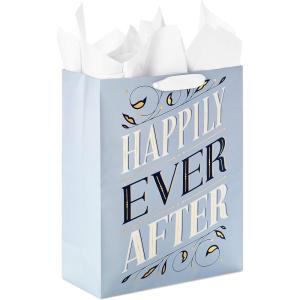 Hallmark 15″ Extra Large Gift Bag with Tissue Paper (“Two Hearts, One Love” Black and Gold) for Weddings, Anniversaries, Engagements, Valentine’s Day(Happily Ever After)