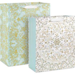 Hallmark 15″ Extra Large Holiday Gift Bag with Tissue Paper (Teal Blue and Gold, Snowflakes) for Hanukkah, Winter Solstice, Christmas(Glittery Gold Foil)