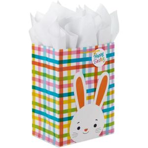 Hallmark 17″ Extra Large Easter Gift Bag with Tissue Paper (Bunny Face, Rainbow Plaid) for Kids Presents, Easter Baskets