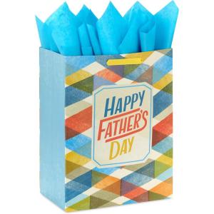 Hallmark 17″ Extra Large Father’s Day Gift Bag with Tissue Paper (Orange, Yellow, Blue Plaid) for Dads, Grandpas, Uncles(Plaid)