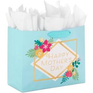Hallmark 17″ Extra Large Mother’s Day Gift Bag with Tissue Paper (Red Roses, Green Foliage, Bright Blue) for Mom, Grandma, Nana, New Mother(Light Blue Floral with Gold Foil)