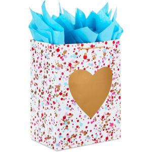 Hallmark 17″ Extra Large Valentine’s Day Gift Bag with Blue Tissue Paper (Gold Heart, Paint Splatters)(Gold Heart on White)