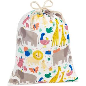 Hallmark 19″ Large Canvas Bag with Yellow Drawstring (Ivory and Blue) for Birthdays, Baby Showers, Father’s Day(Zoo Animals)