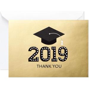 Hallmark 2025 Bulk Graduation Thank You Cards, Black and Gold (40 Count with Envelopes) for Grad Announcements, Invitations, Thanks(2019 Grad)