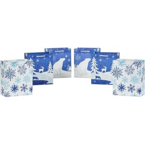 Hallmark 6″ Christmas Gift Bags (6 Small Bags: Blue and White, Polar Bear, Snowflakes, Reindeer and Trees) for Holiday Parties, Gift Cards, Teacher Presents, Party Favors(138)