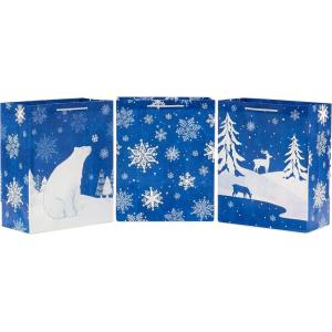 Hallmark 6″ Christmas Gift Bags (6 Small Bags: Blue and White, Polar Bear, Snowflakes, Reindeer and Trees) for Holiday Parties, Gift Cards, Teacher Presents, Party Favors(1 Count (Pack of 3))
